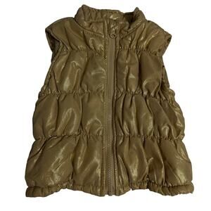 Healthtex Puffer Vest Baby/Toddler 18 Months Gold Shimmer Lined Front Zip Up